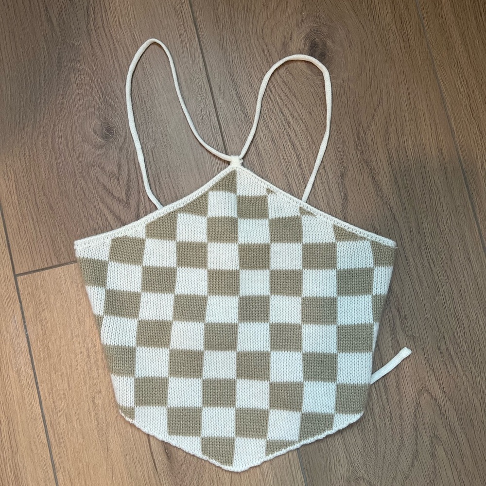 Luca + Grae checker print bandana top in knit fabric